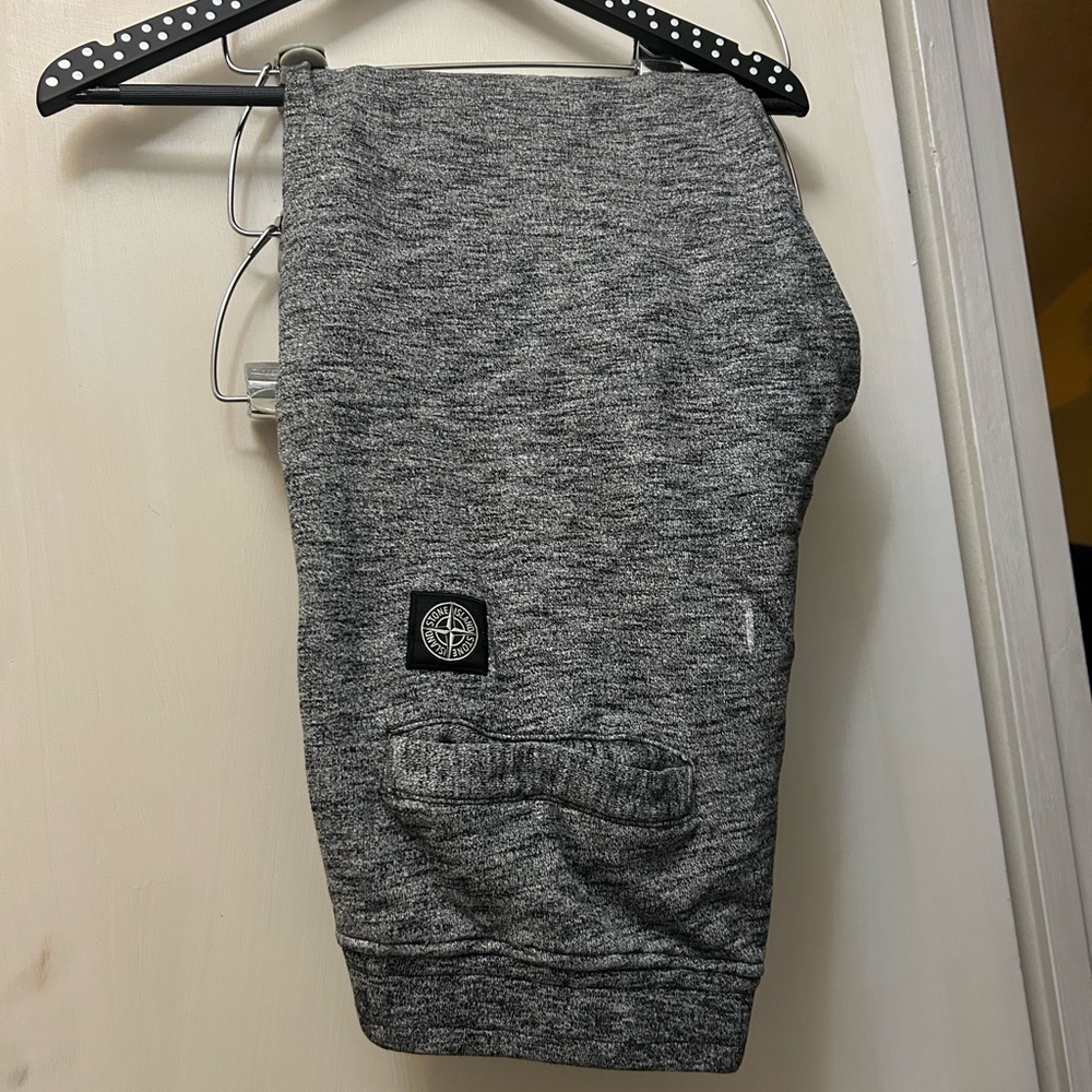 Stone Island Sweatpants Mens Large Gray Logo Patch Multi Pockets Fleece Jogger - Picture 2 of 9